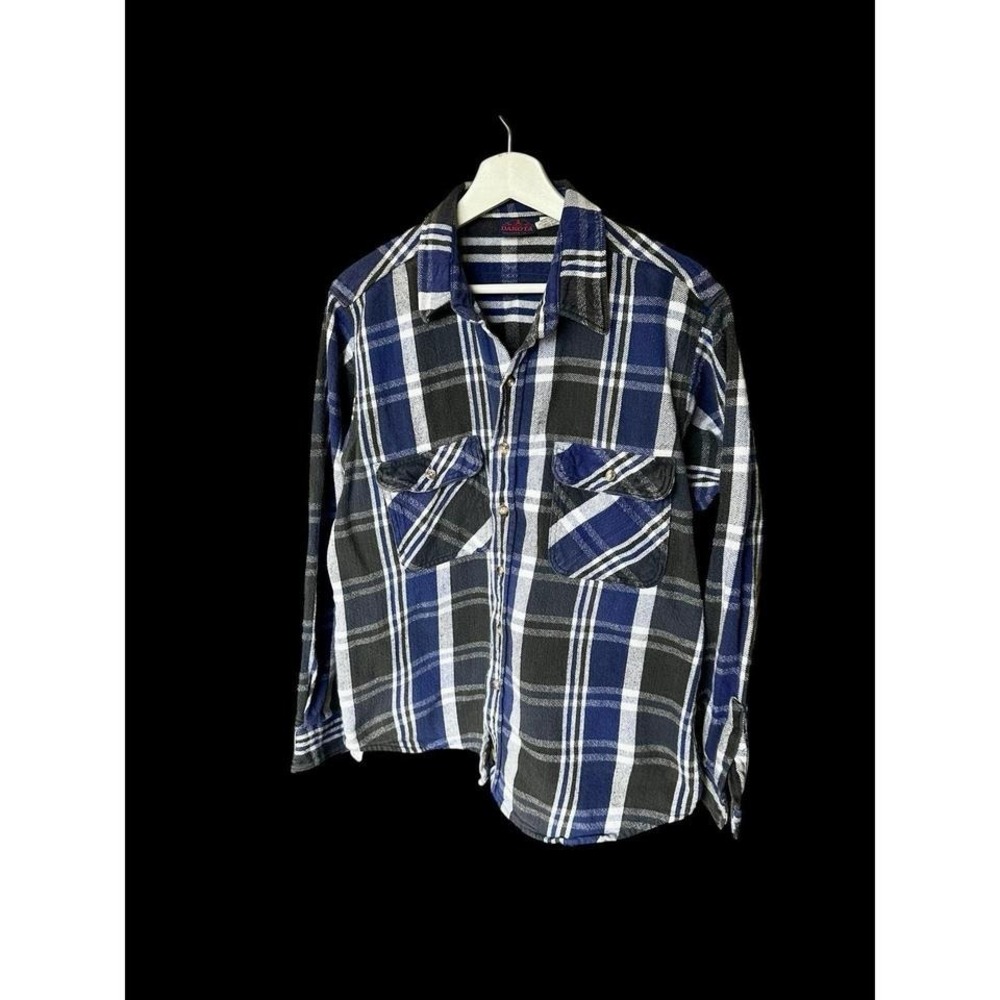 Vintage Western Flannel Shirt Heavy Weight Dakota Sz XLT‎ Blue Distressed